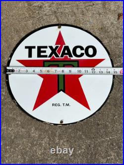 Vintage 1930 Texaco Gasoline Porcelain Delaer Sign (15 Inch) Rare Size