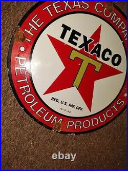 Vintage 1933 Dated Texaco Gasoline Porcelain Sign Gas Station Pump Motor Oil