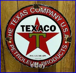 Vintage 1933 Texaco Gasoline Porcelain Sign Oil Gas Pump Lubester Rack Plate
