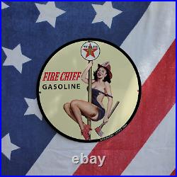 Vintage 1934 Texaco Fire Chief Gasoline Fuel Porcelain Gas & Oil Pump Sign