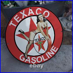 Vintage 1934 Texaco Gasoline Motor Engine Fuel Porcelain Gas & Oil Pump Sign