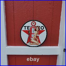Vintage 1934 Texaco Gasoline Motor Oil Station Porcelain Gas & Oil Pump Sign