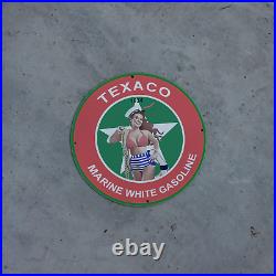 Vintage 1934 Texaco Marine White Gasoline Fuel Porcelain Gas & Oil Pump Sign