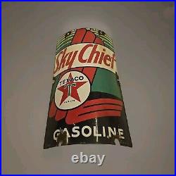 Vintage 1940 Original Texaco Sky Chief Gasoline Porcelain Curved Pump Plate Sign Vintage 1940 Original Texaco Sky Chief Gasoline Porcelain Curved Pump Plate Sign