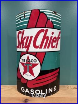 Vintage 1940 Original Texaco Sky Chief Gasoline Porcelain Curved Pump Plate Sign