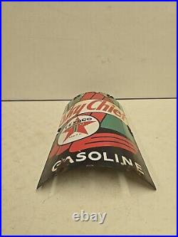 Vintage 1940 Original Texaco Sky Chief Gasoline Porcelain Curved Pump Plate Sign Vintage 1940 Original Texaco Sky Chief Gasoline Porcelain Curved Pump Plate Sign