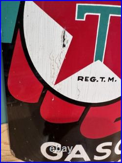 Vintage 1940 Original Texaco Sky Chief Gasoline Porcelain Curved Pump Plate Sign