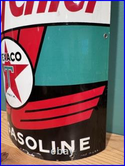 Vintage 1940 Original Texaco Sky Chief Gasoline Porcelain Curved Pump Plate Sign