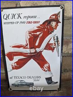 Vintage 1940 Texaco Fire-chief Porcelain Gas Station Pump Sign 12 X 8