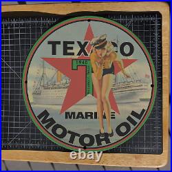 Vintage 1940 Texaco Marine Motor Oil Gasoline Porcelain Gas & Oil Pump Sign Vintage 1940 Texaco Marine Motor Oil Gasoline Porcelain Gas & Oil Pump Sign