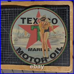 Vintage 1940 Texaco Marine Motor Oil Gasoline Porcelain Gas & Oil Pump Sign