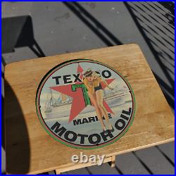 Vintage 1940 Texaco Marine Motor Oil Gasoline Porcelain Gas & Oil Pump Sign