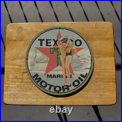 Vintage 1940 Texaco Marine Motor Oil Gasoline Porcelain Gas & Oil Pump Sign