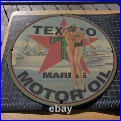 Vintage 1940 Texaco Marine Motor Oil Gasoline Porcelain Gas & Oil Pump Sign