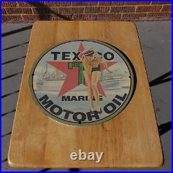 Vintage 1940 Texaco Marine Motor Oil Gasoline Porcelain Gas & Oil Pump Sign