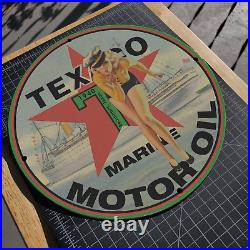 Vintage 1940 Texaco Marine Motor Oil Gasoline Porcelain Gas & Oil Pump Sign