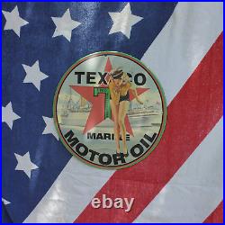 Vintage 1940 Texaco Marine Motor Oil Gasoline Porcelain Gas & Oil Pump Sign