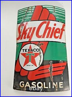 Vintage 1940 Texaco Sky Chief Gasoline Porcelain Pump Gas Station Sign