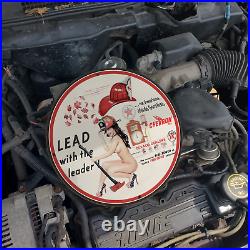 Vintage 1944 Chevron Texaco Fire-Chief Gasoline Porcelain Gas & Oil Pump Sign