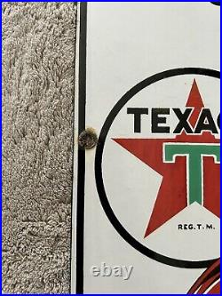 Vintage 1946 Texaco Fire Chief Gasoline Porcelain Pump Metal Sign 18 x 12