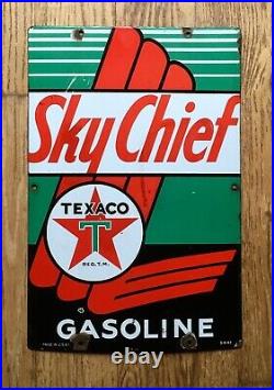 Vintage 1947 Porcelain Texaco Sky Chief Gas Pump Sign Genuine Antique 12 x 18