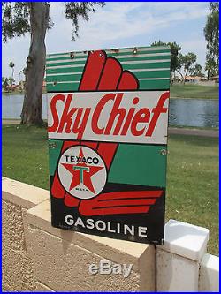 Vintage 1947 TEXACO Sky Chief Porcelain Metal Sign Gas Pump Plate 3-10-47 LOOK