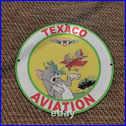 Vintage 1947 Texaco Aviation''Tom And Jerry'' Porcelain Gas & Oil Pump Sign