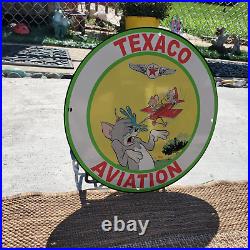 Vintage 1947 Texaco Aviation''Tom And Jerry'' Porcelain Gas & Oil Pump Sign