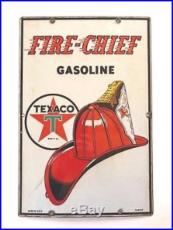 Vintage 1947 Texaco Fire Chief Gasoline Gas Pump Plate 18 Porcelain Metal Sign