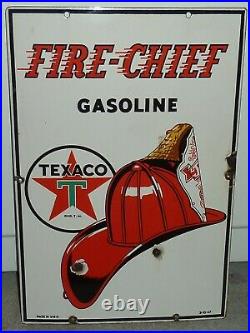 Vintage 1947 Texaco Fire-Chief Gasoline Porcelain Gas Pump Sign 12 X 18