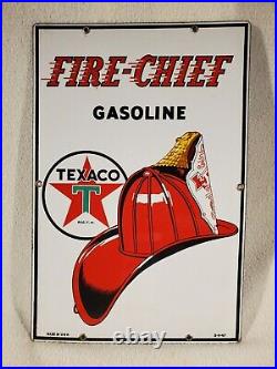 Vintage 1947 Texaco Fire Chief Gasoline Porcelain Pump Metal Sign 18 x 12