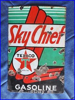 Vintage 1947 Texaco Sky Chief Gasoline Gas Pump Plate 18x12 Porcelain Sign