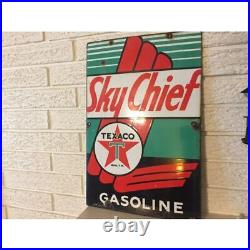 Vintage 1947 Texaco Sky Chief Gasoline Gas Pump Plate 18x12 Porcelain sign DL