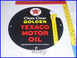 Vintage 1948 Clean, Clear Texaco Motor Oil 11 3/4 Porcelain Metal Gasoline Sign