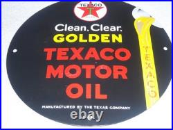 Vintage 1948 Clean, Clear Texaco Motor Oil 11 3/4 Porcelain Metal Gasoline Sign