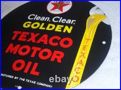 Vintage 1948 Clean, Clear Texaco Motor Oil 11 3/4 Porcelain Metal Gasoline Sign