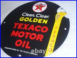 Vintage 1948 Clean, Clear Texaco Motor Oil 11 3/4 Porcelain Metal Gasoline Sign