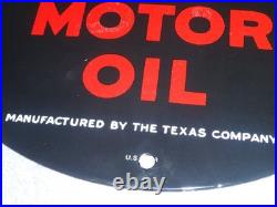Vintage 1948 Clean, Clear Texaco Motor Oil 11 3/4 Porcelain Metal Gasoline Sign