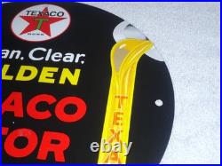Vintage 1948 Clean, Clear Texaco Motor Oil 11 3/4 Porcelain Metal Gasoline Sign