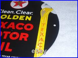 Vintage 1948 Clean, Clear Texaco Motor Oil 11 3/4 Porcelain Metal Gasoline Sign