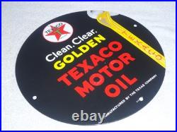 Vintage 1948 Clean, Clear Texaco Motor Oil 11 3/4 Porcelain Metal Gasoline Sign