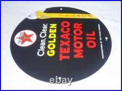 Vintage 1948 Clean, Clear Texaco Motor Oil 11 3/4 Porcelain Metal Gasoline Sign