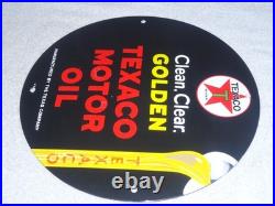 Vintage 1948 Clean, Clear Texaco Motor Oil 11 3/4 Porcelain Metal Gasoline Sign