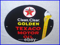 Vintage 1948 Clean, Clear Texaco Motor Oil 11 3/4 Porcelain Metal Gasoline Sign