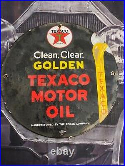 Vintage 1948 Golden Texaco Motor Oil Gasoline Porcelain Gas Station Pump Sign