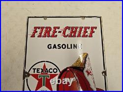Vintage 1948 Original Texaco Fire Chief Gasoline Gas Pump Plate Porcelain Sign Vintage 1948 Original Texaco Fire Chief Gasoline Gas Pump Plate Porcelain Sign
