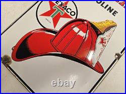 Vintage 1948 Original Texaco Fire Chief Gasoline Gas Pump Plate Porcelain Sign Vintage 1948 Original Texaco Fire Chief Gasoline Gas Pump Plate Porcelain Sign