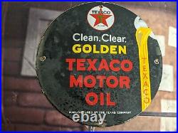 Vintage 1948 Texaco Golden Motor Oil Porcelain Gas Station Pump Sign Gasoline