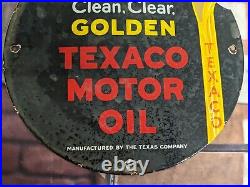 Vintage 1948 Texaco Golden Motor Oil Porcelain Gas Station Pump Sign Gasoline