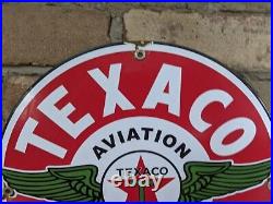 Vintage 1949 Texaco Aviation Gasoline Porcelain Gas Station Pump Sign 12